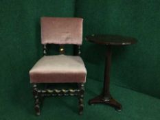 An oak barley twist chair and a rosewood pedestal table