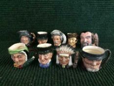 Nine Royal Doulton character jugs : North American Indian D6665, Sairey Gamp etc.