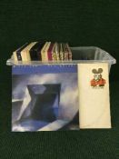 A box of lps and boxed sets, 45's including Frank Sinatra, Kate Bush,