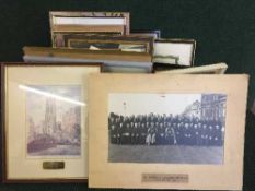 A large quantity of pictures and prints including a framed oil on board - Still life by Holdsworth,