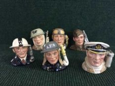 Six Royal Doulton character jugs : The Airman, Homeguard, The Soldier, ARP Warden,