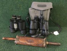 A tray of cased AG AX binoculars, Prolaris binoculars,