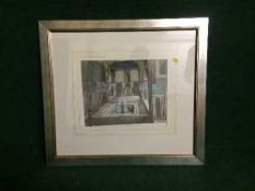 A colour print depicting a fountain