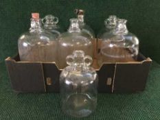A box of seven glass demi-johns