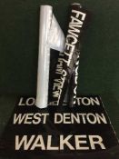 A box of bus destination banners