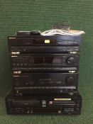 A Pioneer four piece seperate hifi system with manuals and remotes together with a pair of speakers
