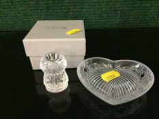 A Lalique of France glass bowl in the shape of a heart together with boxed Lalique crystal cork.
