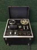 Two boxes of reel to reel player, Toshiba dvd player, digital camera, books, antique references,