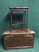 An oak blanket box and occasional table