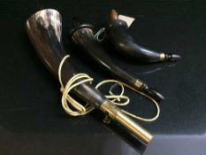 Three horn powder flasks