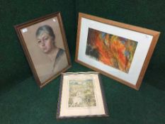 Twentieth Century School : Head and Shoulder Study of a Lady Wearing a Black Dress with Pearls