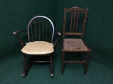 A child's Ercol rocking chair together with an inlaid mahogany bedroom chair