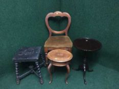 A Victorian mahogany chair, Victorian stool,