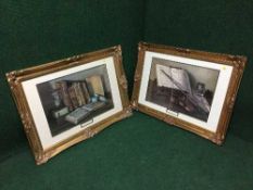 Two gilt framed prints by Franco Betti - The study and Violin music Beethoven