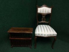 An early twentieth century mahogany dining chair together with a magazine rack with brass inlay