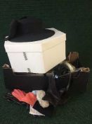 A box of lady's vanity case, lady's gloves, belts,