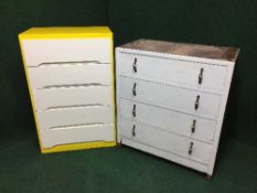 A painted oak four drawer chest together with a five drawer chest (2)
