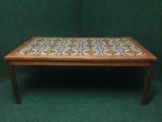 A teak tiled topped table
