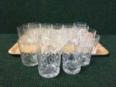 A tray of lead crystal whisky tumblers including examples by the Royal Mail