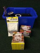 A box of large quantity of Hornby Railway track together with Hornby town house and cottage