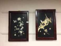 A pair of Japanese shibayama plaques depicting birds, Meiji period,
