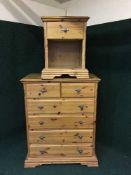 A pine six drawer chest and matching bedside stand