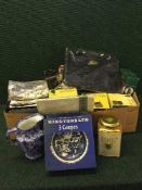 A box of assorted Ringtons pieces - caddies, tins, teapots,