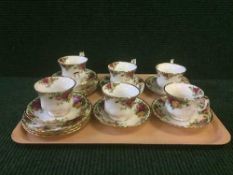 A tray of eighteen pieces of Royal Albert Old Country Roses tea china
