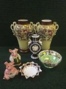 A tray of pair of early 20th century vases, Maling springtime bowl,