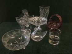 Two boxes containing a large quantity of glassware including baskets, comports ,vases,