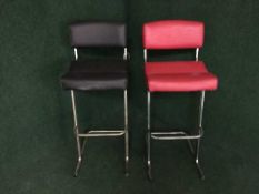 Two chrome and leather bar chairs