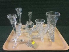 A tray of lead crystal vases in the form of horns,
