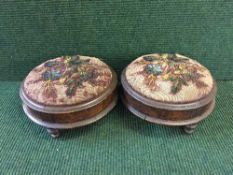 A pair of Victorian mahogany beaded footstools
