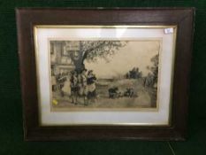 Robert Walker Macbeth (1848 - 1910) : Musicians and Children Outside a Coaching Tavern, etching,