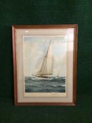 An oak framed Montague Dawson colour lithographic print - boat in full sail,