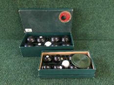 Two sets of B & A carpet bowls, both complete with jacks, one larger and one smaller set,