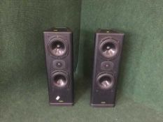 A pair of Tannoy floor speakers together with a Mitsubishi Hi Fi and speakers