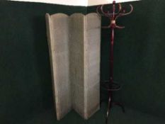 A Bentwood style hat and coat stand and a four way room divider