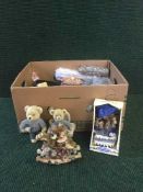 Two boxes containing a large quantity of assorted glassware, teddy ornaments,