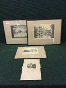 Four black and white signed engravings - Christ College Cambridge by M Oliver RIce,