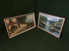 A framed oil on canvas - Vietnamese fishing screen signed Ealasakbi,