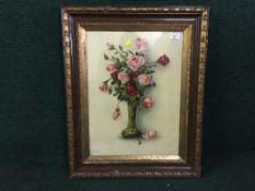 Early Twentieth Century School : Still Life with Pink Roses in a Glass Vase, chromolithograph,