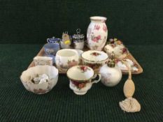 A tray of assorted china - Royal Doulton Canton trinket dish and vase, Wedgwood jasper ware,