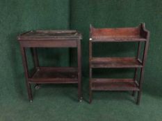 A mahogany TOT trolley and a set of oak open shelves