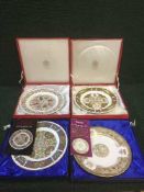 Five racks of china thimbles and four boxed Spode plates