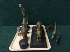 A tray of tribal bust, Whitbread dray horse and carriage,