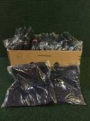 Two boxes containing a large quantity of assorted work trousers (blue)