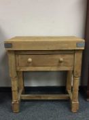 A reclaimed pine butcher's block,