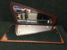 Two 1970's mirrors mounted on teak boards