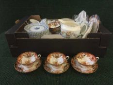 Four boxes containing assorted miscellaneous china and glass ware - Victorian tea china,